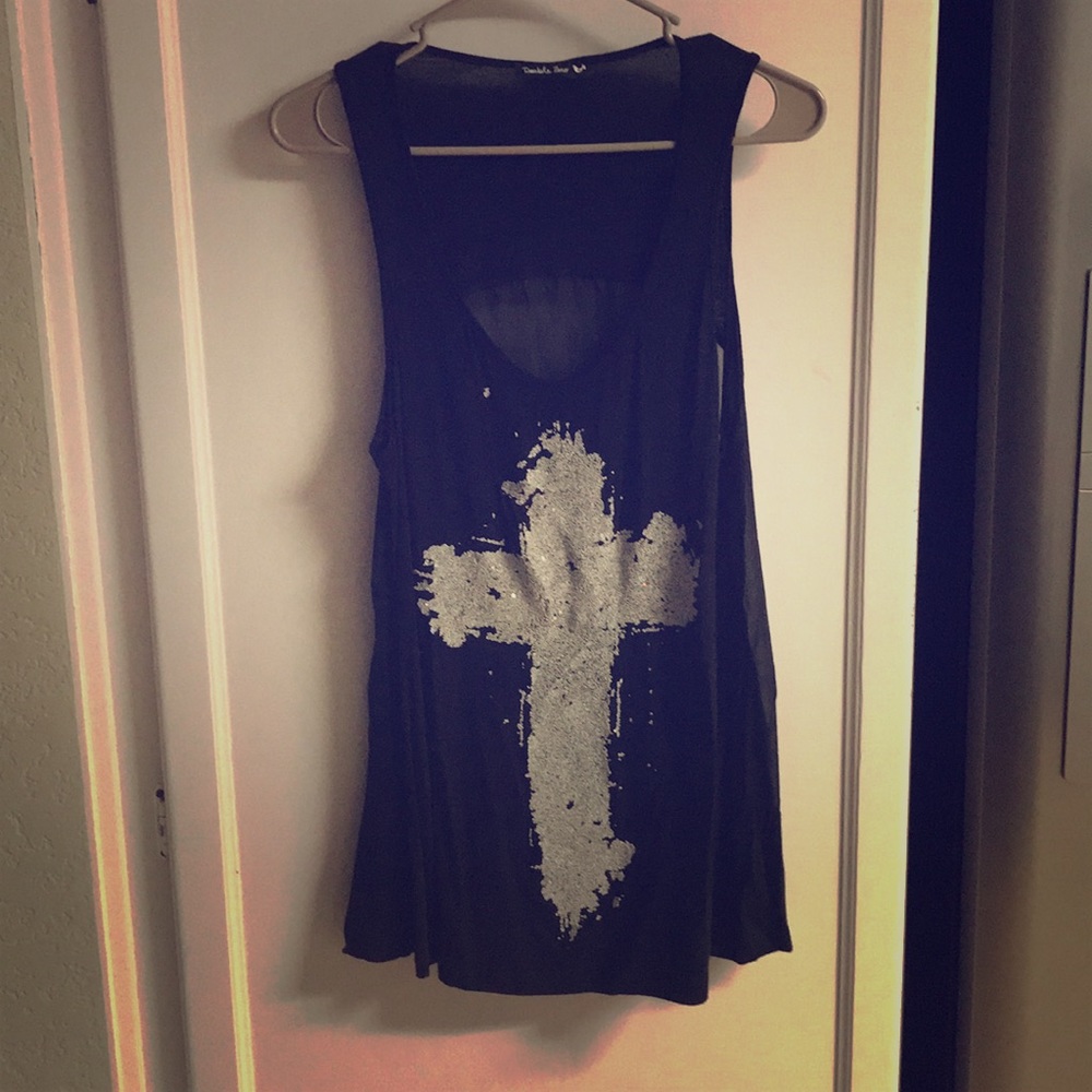 Double Zero Black Cross Sleeveless Blouse Top M